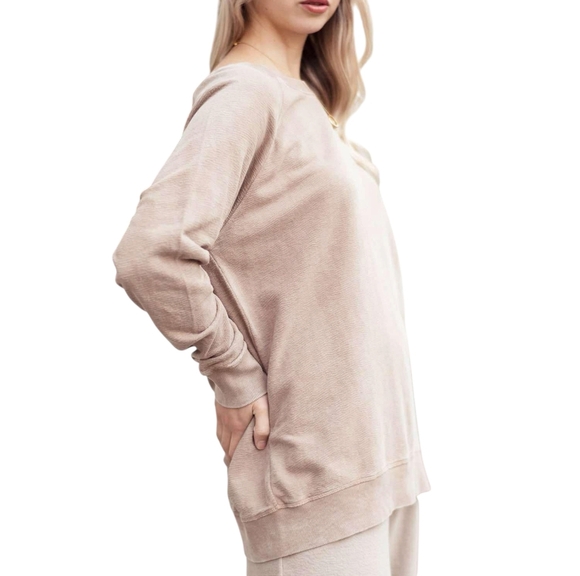 OKAKIE Soft Sweatshirt EUC Mineral-Washed Cotton Taupe Size Small - Picture 1 of 11
